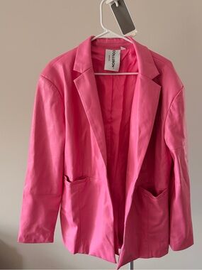 Collusion Women's Pink Tailored Faux Leather Blazer Jacket